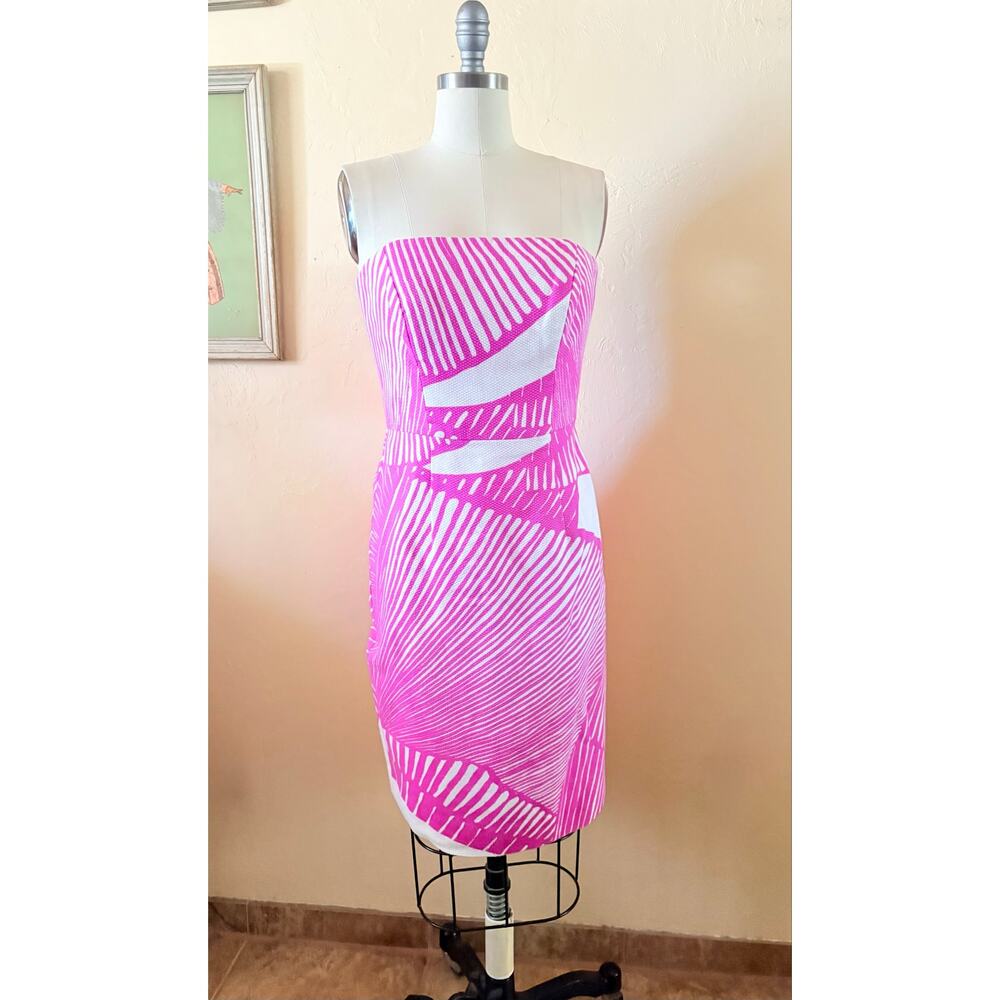 VTG Milly Pink White Strapless Dress Size 4 Cotton Mod Graphic USA - Picture 2 of 7